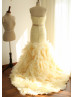 Strapless Champagne Organza Ruffled Prom Dress